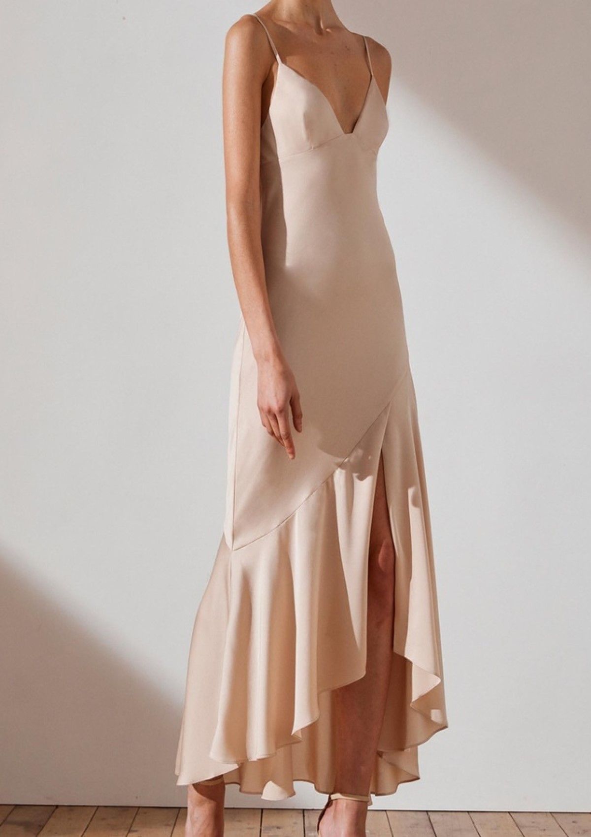 Shona Joy Luxe Bias Asymmetrical Slip Dress Champagne Size 6 - Image 2