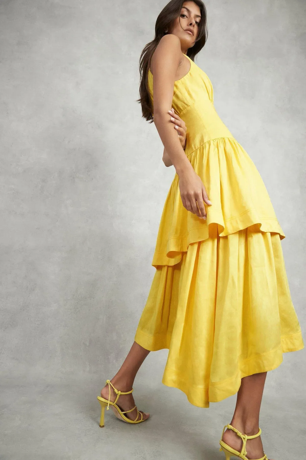 Aje Yellow Caliente Tiered Cut Out Dress Size 10 - Image 3