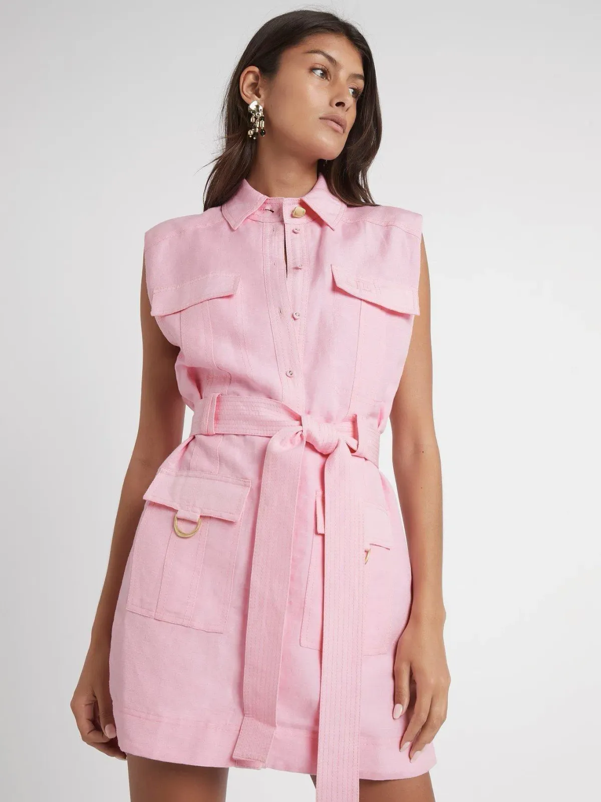 AJE Vista Linen Utility Dress Pink size 14 - Image 2