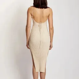 Meshki Lori Ruched Front Knit Midi Dress Champagne Size S for rent on The Volte - image 3