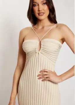 Meshki Lori Ruched Front Knit Midi Dress Champagne Size S for rent on The Volte - image 2