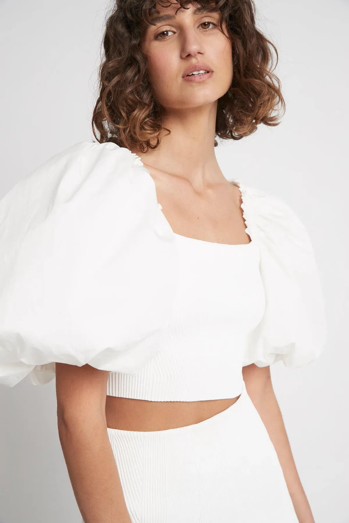 Aje Casa Puff Sleeve Knit Top Ivory Size XS - Image 3
