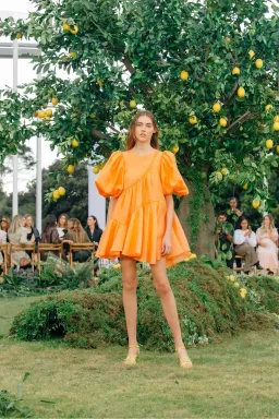 Aje Riviera Asymmetric Braided Puff Sleeve Smock Dress Mandarin Orange Size 6 for rent on The Volte - image 1
