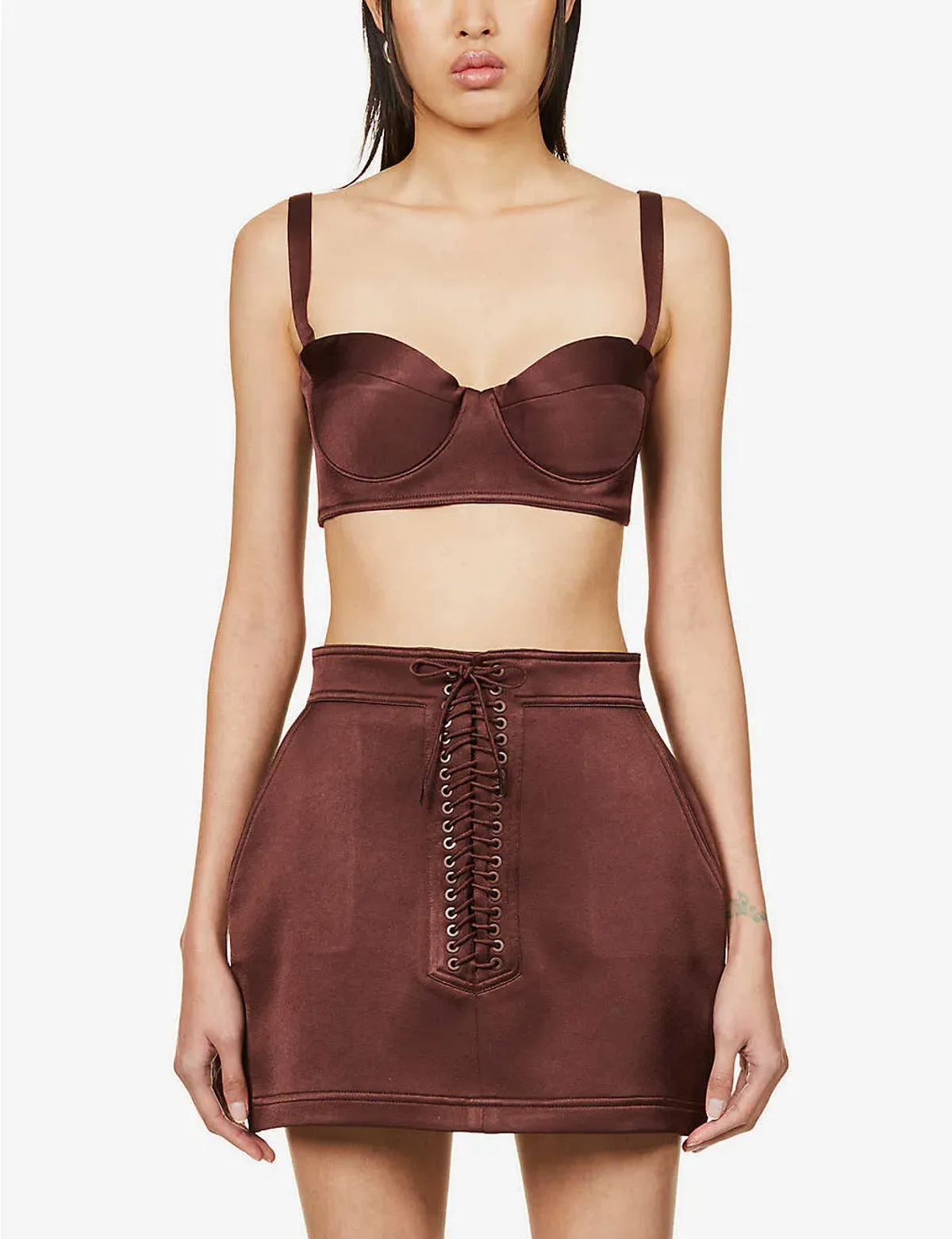 Alex Perry Spence Mini Skirt & Dane Bra Top Set Chocolate Size 8 - Image 1