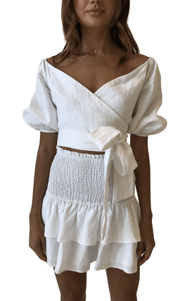 By Nicola Better Together Wrap Top and Mini Skirt Set White Size 6 for rent on The Volte - image 2