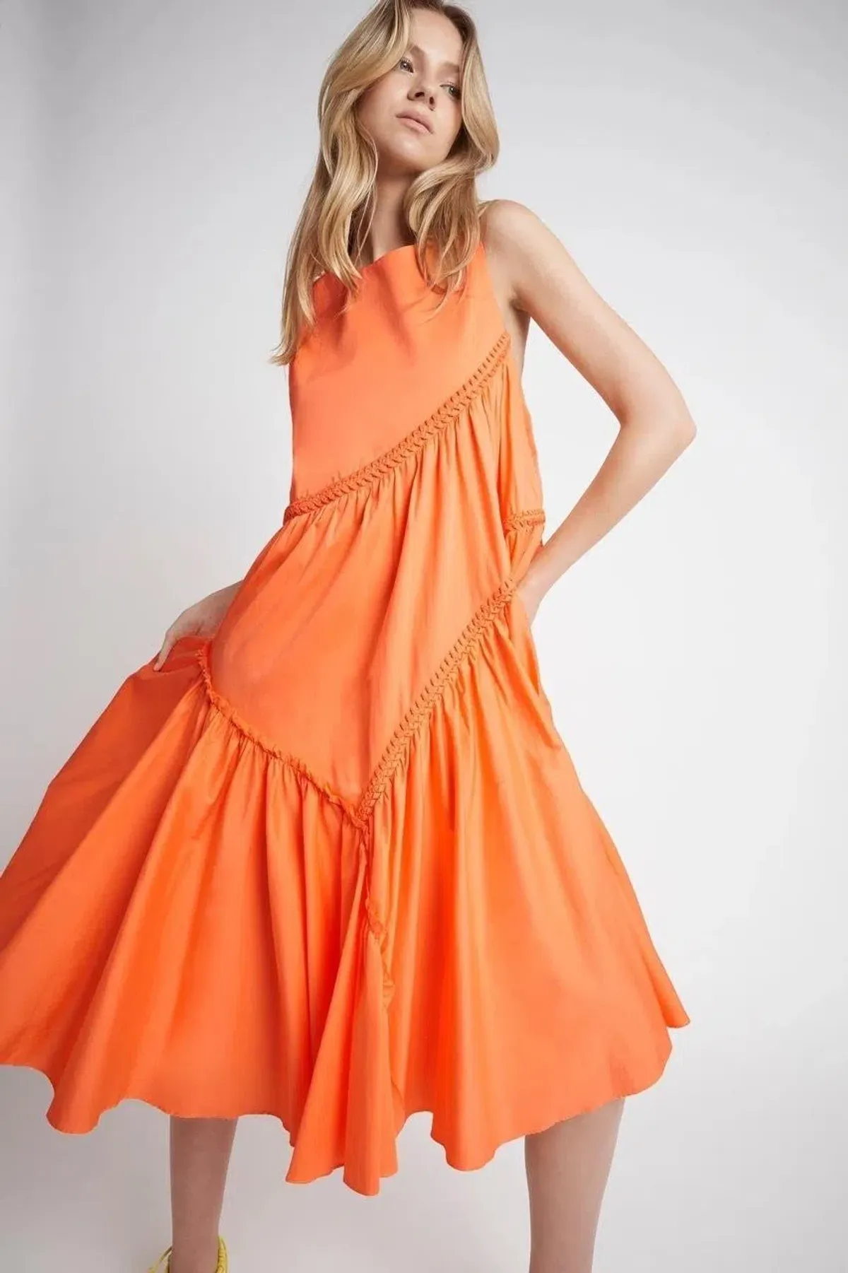 Aje Casabianca Braided Sleeveless Midi Dress Orange Size 8 - Image 2