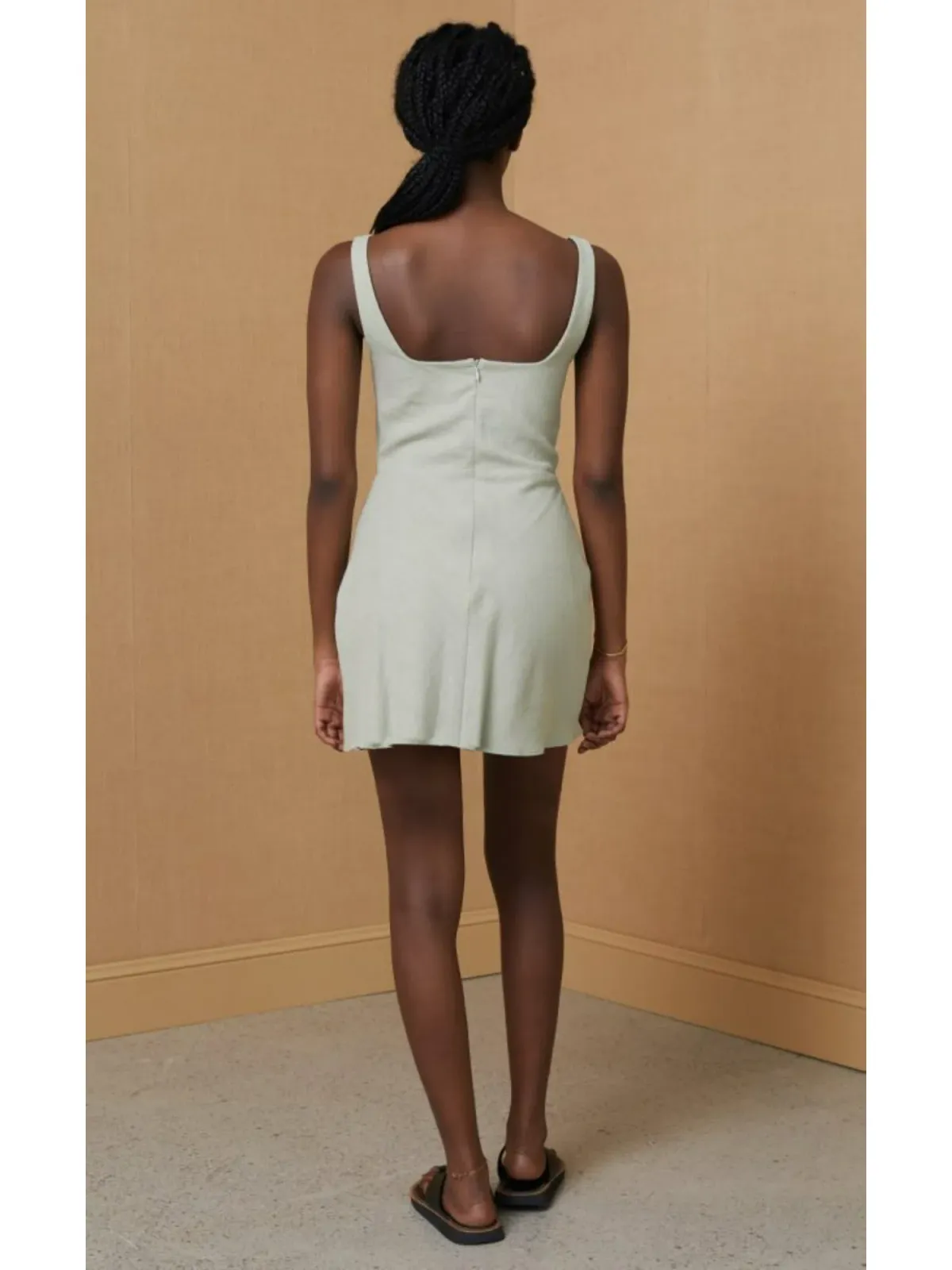 Bec & Bridge Phoebe Sleeveless Mini Dress Khaki Size AU 6 - Image 3
