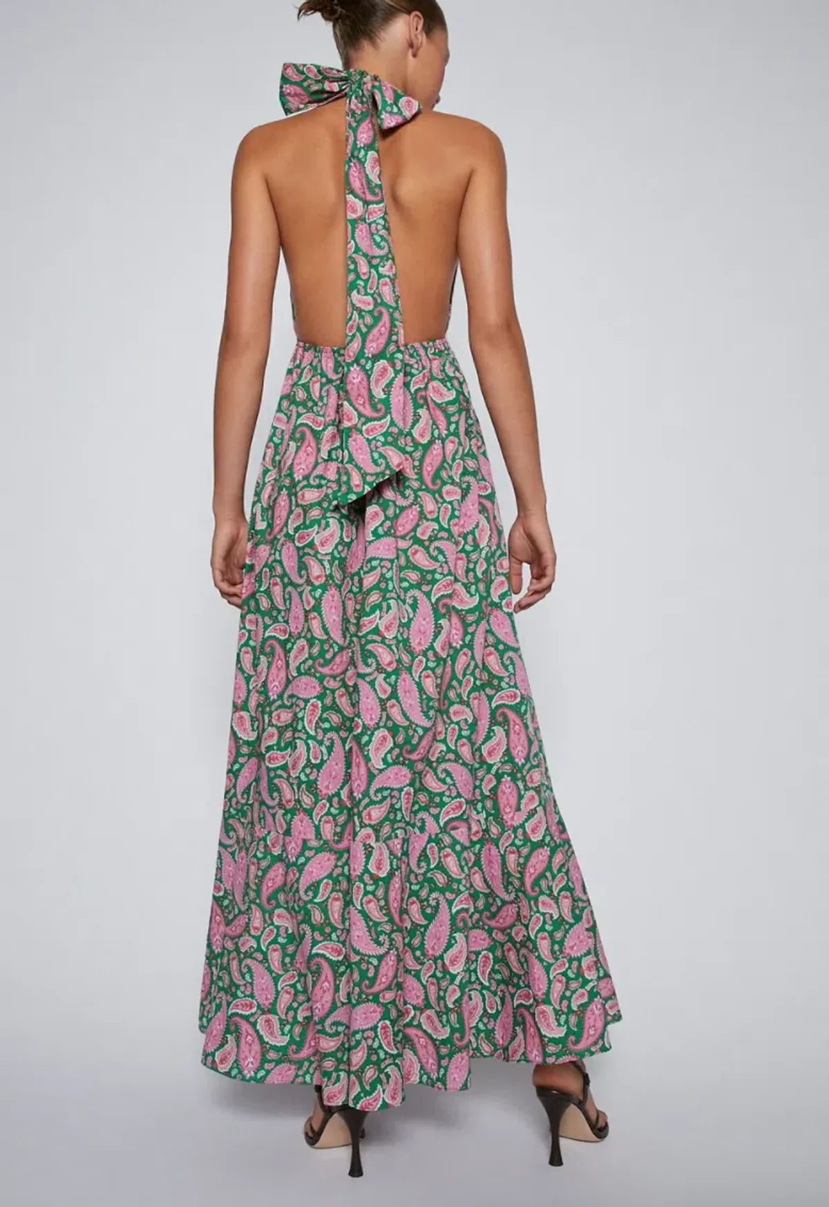 Scanlan Theodore Cotton Paisley Halter Dress Kelly Green Size 8 - Image 3