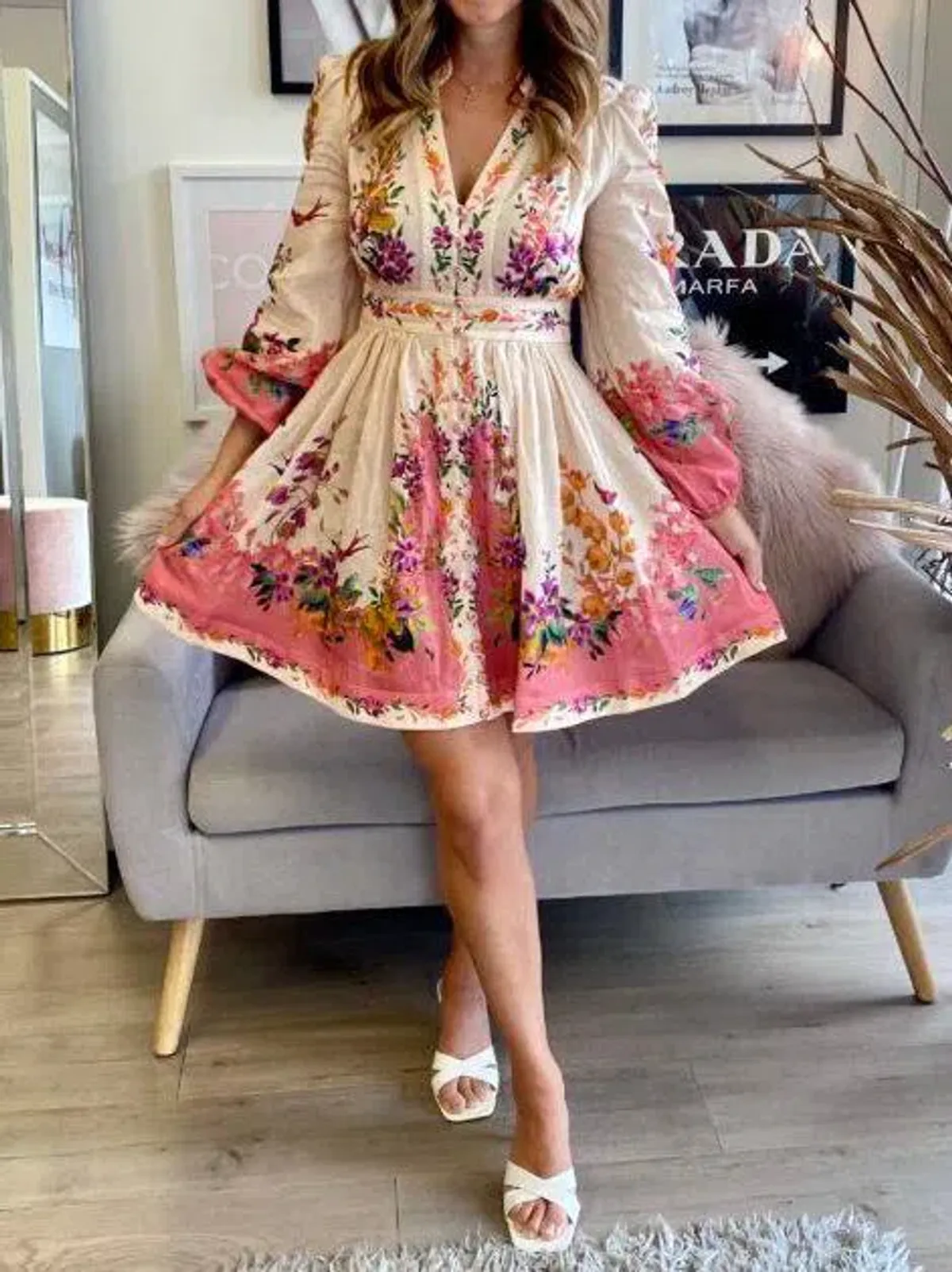 Zimmermann Tropicana Plunge Mini Dress Cream Floral Size 1 / AU 10 - Image 1