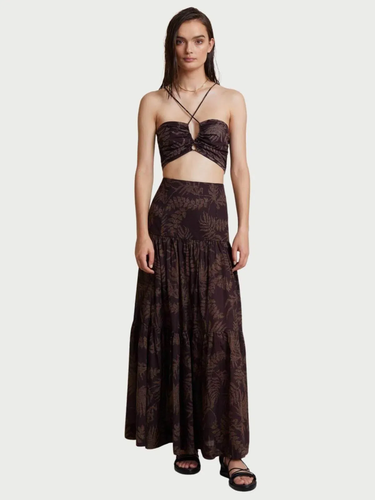 Bec & Bridge Desert Palm Top and Maxi Skirt Set Print Size 8 - Image 4