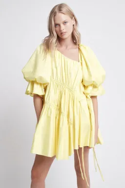 Aje Hushed Asymmetric Mini Dress Yellow Size 6 for rent on The Volte - image 3
