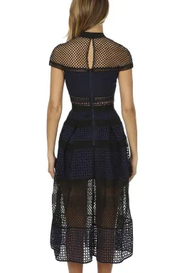 Self Portrait Crosshatch Midi Guipure Lace Dress Navy Size 8 for rent on The Volte - image 3