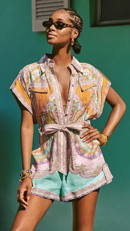 ZIMMERMANN | Lola Cuffed Playsuit in Daisy Paisley Print | Size 0 for rent on The Volte - image 1