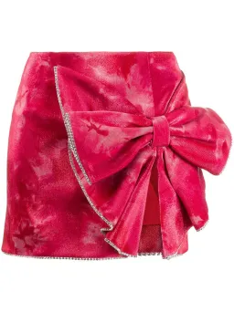 Area NYC Crystal Trimmed Sculpted Bow Mini Skirt & Top in Ruby Tie-Dyed Size 8 for rent on The Volte - image 6