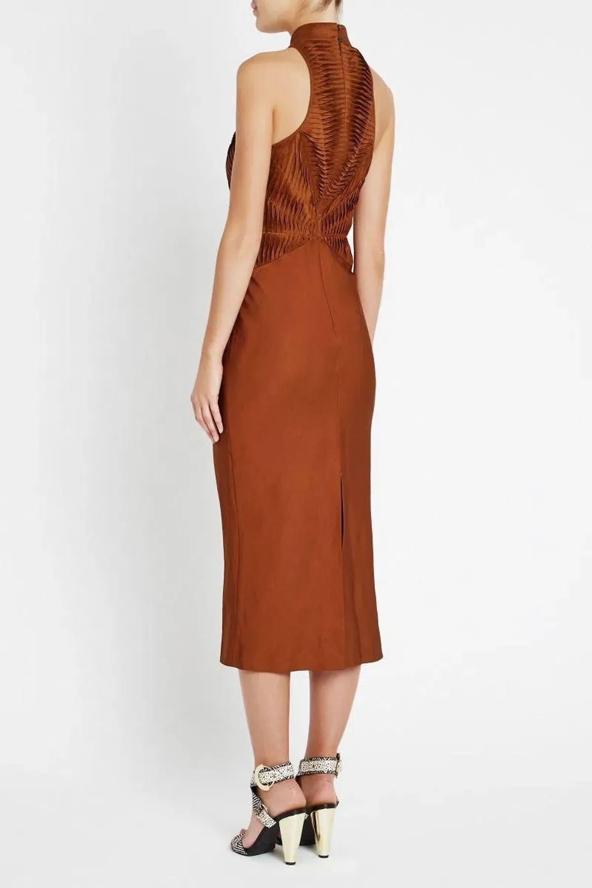  Sass & Bide You Are The One Fitted Midi Dress Bronze Size 10 - Image 4