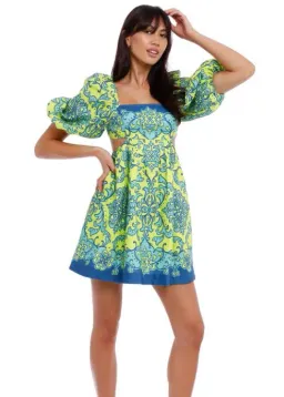 Zimmermann Nina Cut Out Mini Dress Lime Print Size 0 / AU 8 for rent on The Volte - image 4