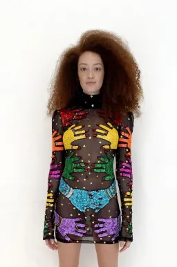 Discount Universe The Rainbow Hands Mesh Dress Black Size 8 for rent on The Volte - image 2