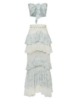 Ixiah the Label Outlaw Beaded Skirt and Bandeau Set Blue Size Small for rent on The Volte - image 2
