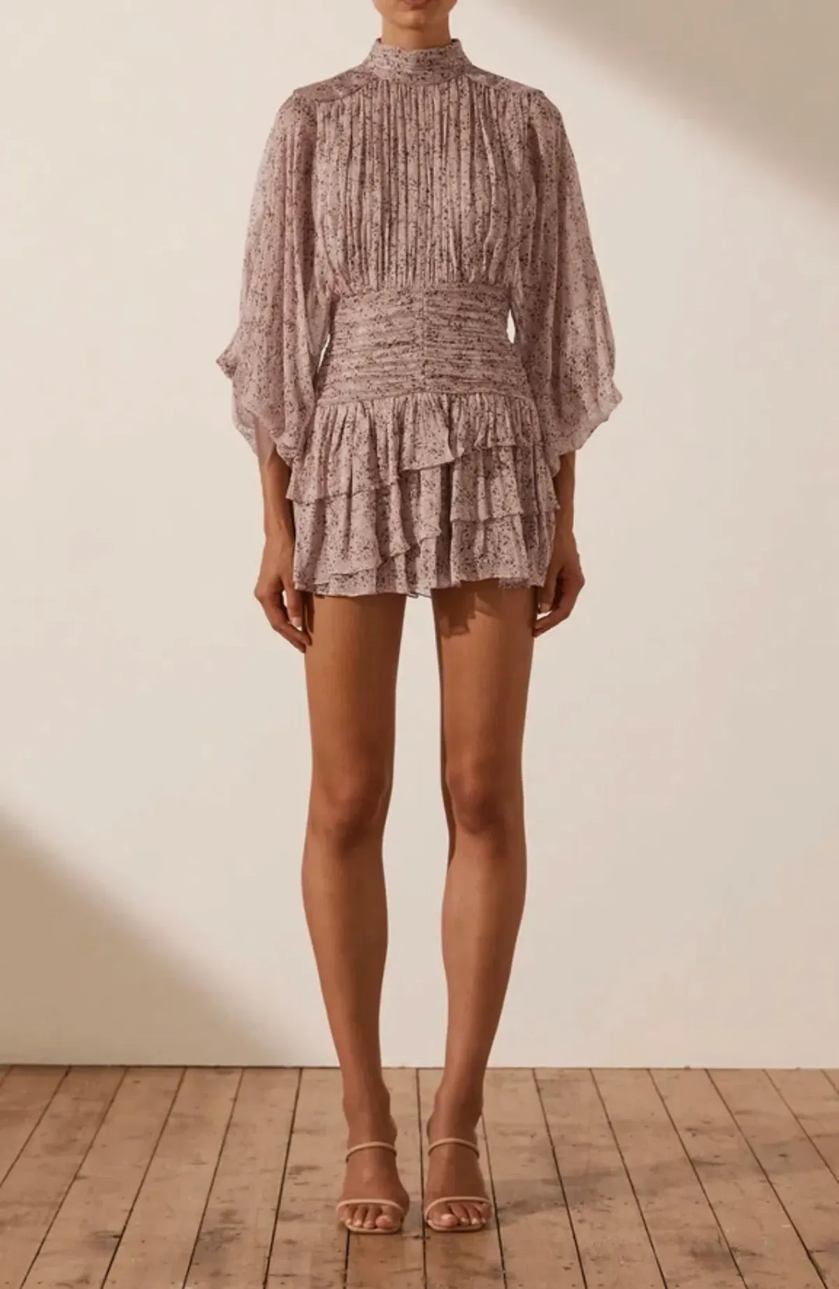 Shona Joy Paulette Long Sleeve Ruched Mini Dress Rose Dust Size 10 - Image 1