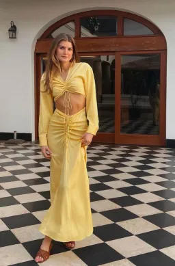 Christopher Esber Ruched Cutout Woven Maxi Dress Yellow Size 10 for rent on The Volte - image 4