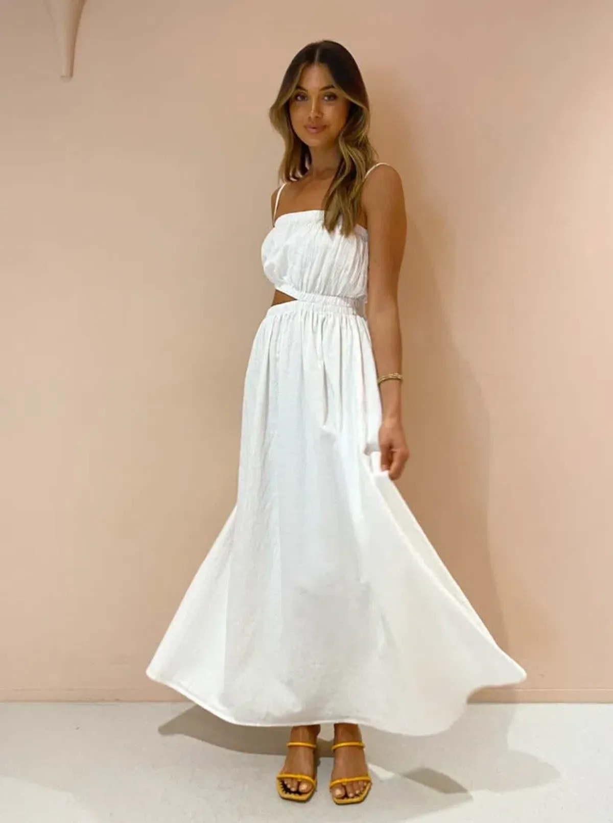 By Nicola Carnivale Elastic Waist Maxi Dress White Size 8 - Image 5