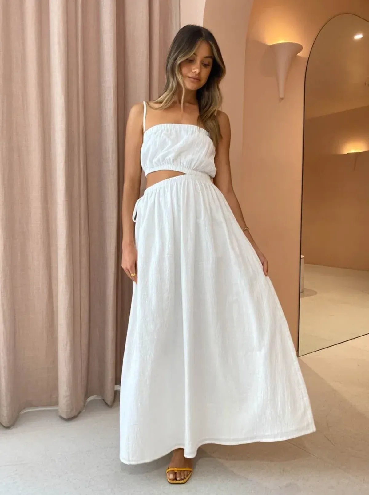 By Nicola Carnivale Elastic Waist Maxi Dress White Size 8 - Image 1