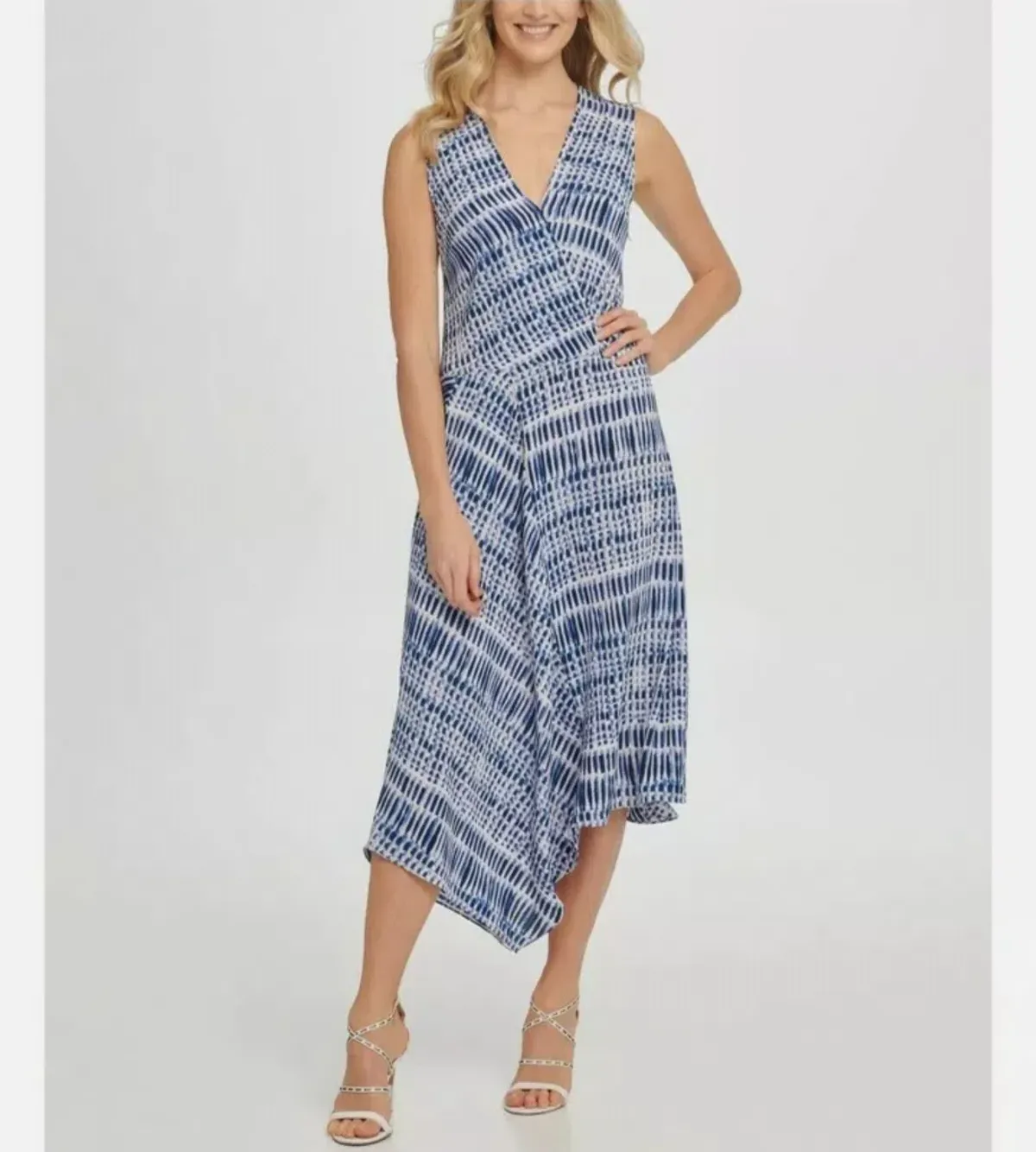 DKNY Vneck Wrap Colorblock Panel Dress Print Size 16 - Image 1