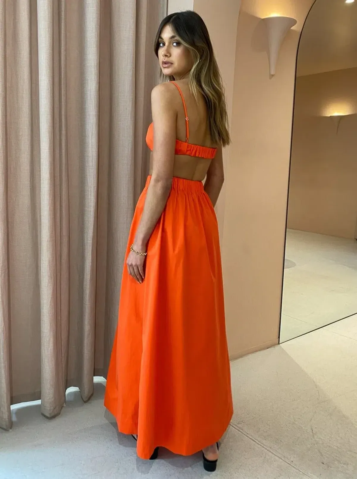 Sir the Label Anja Tucked Bralette Top Size 1 and Skirt Size 0 Set in Mandarin Red - Image 3
