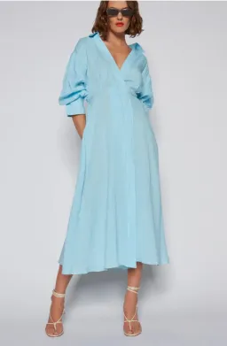 Scanlan Theodore Italian Linen Wrap Shirt Dress Blue Size 10 for rent on The Volte - image 1