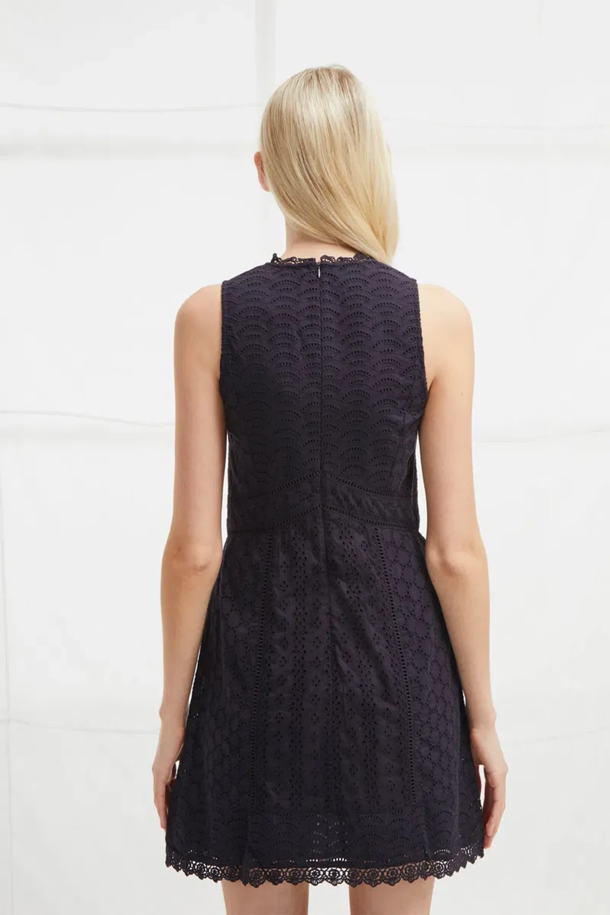 French Connection Zhara Lace Panelled Dress Utility Blue Size 8 - Image 2