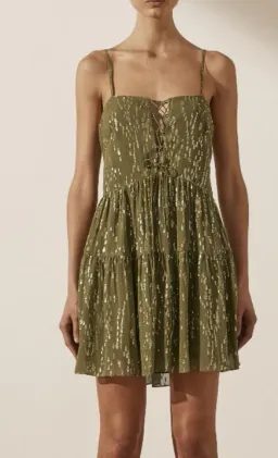 Shona Joy Laura Silk Lace Up Mini Dress Green Size 12 for rent on The Volte - image 3