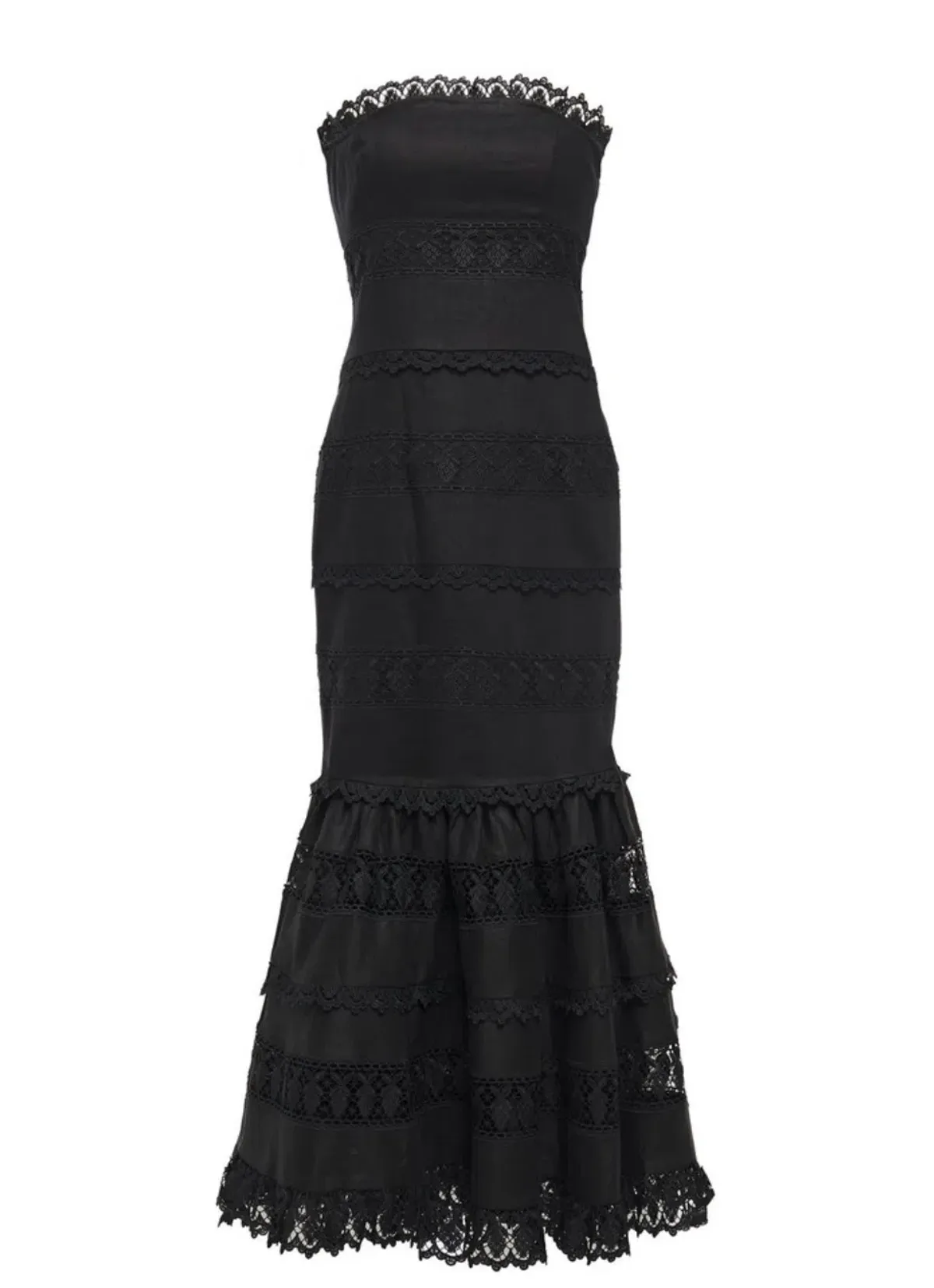 Zimmermann Strapless Linen and Guipure Lace Maxi Dress Black Size 0 / AU 8 - Image 3
