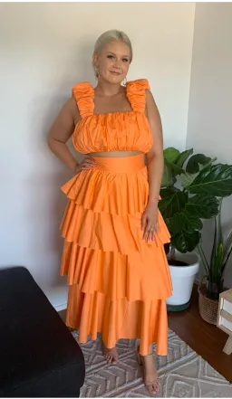 Aje Medina Set Crop Top & Tiered Skirt Orange Size 14 for rent on The Volte - image 2
