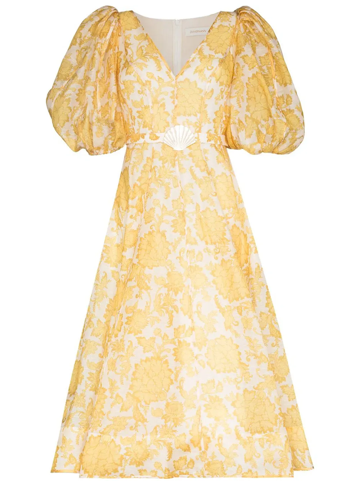 Zimmermann Postcard Puff Sleeved Midi Dress Yellow Size 2 / Au 12 - Image 2