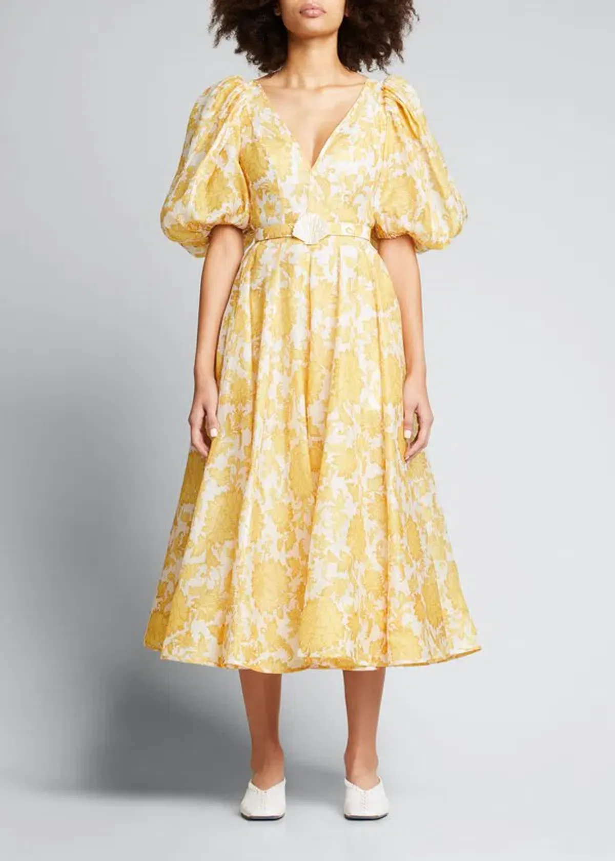 Zimmermann Postcard Puff Sleeved Midi Dress Yellow Size 2 / Au 12 - Image 1