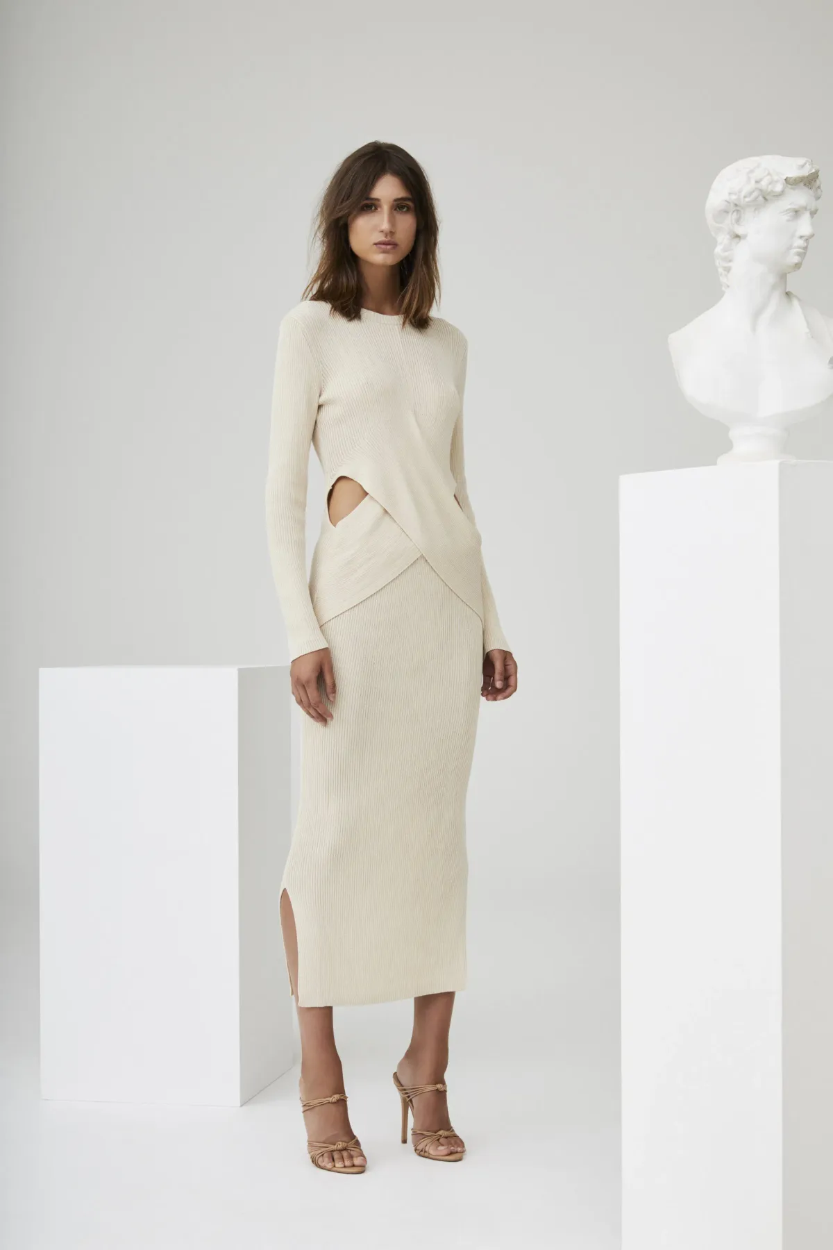 Sir the Label Celena Draped Knit Midi Dress Cream Size 8 - Image 1