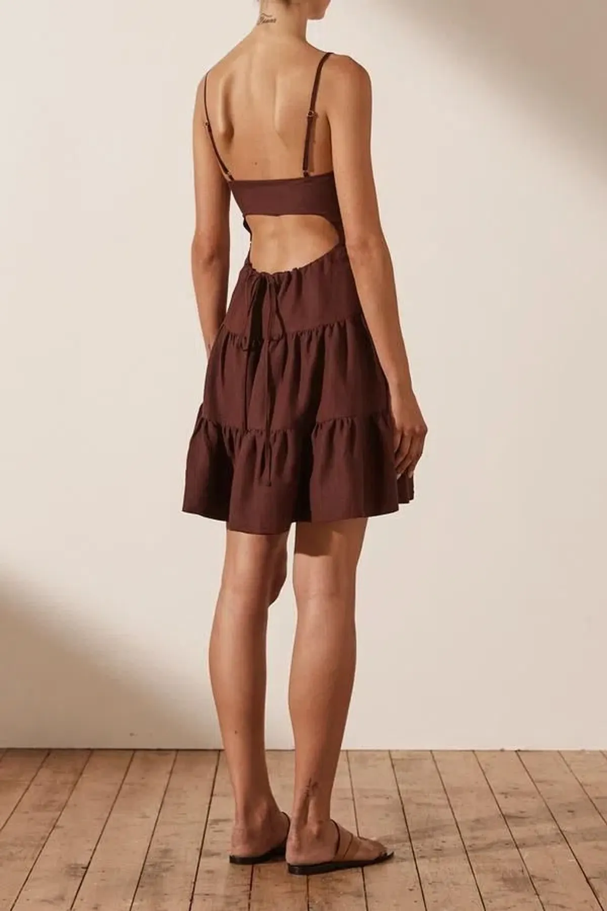Shona Joy Rubi Lace Up Mini Dress in Cocoa Brown Size 10 - Image 4