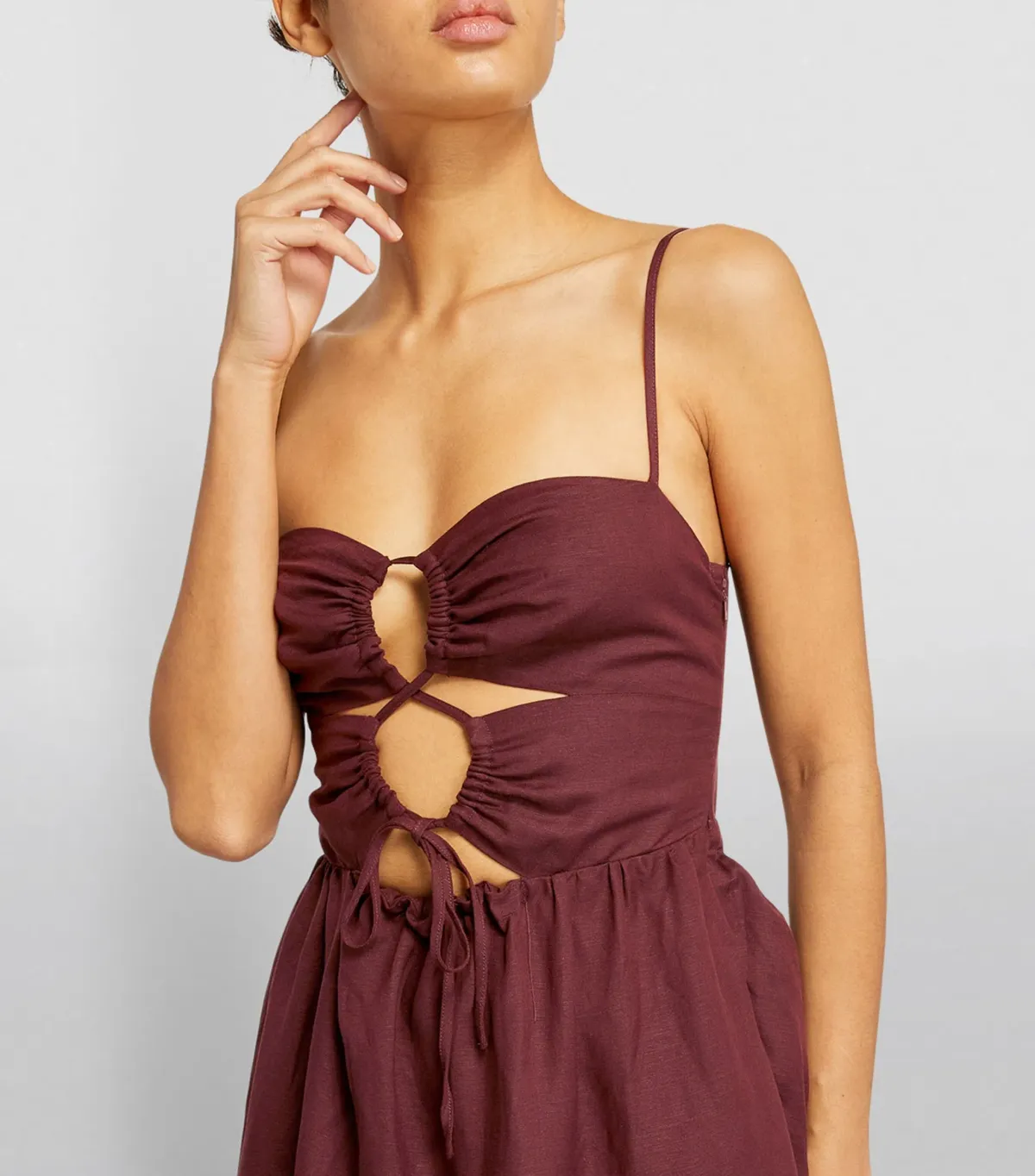 Shona Joy Rubi Lace Up Mini Dress in Cocoa Brown Size 10 - Image 6
