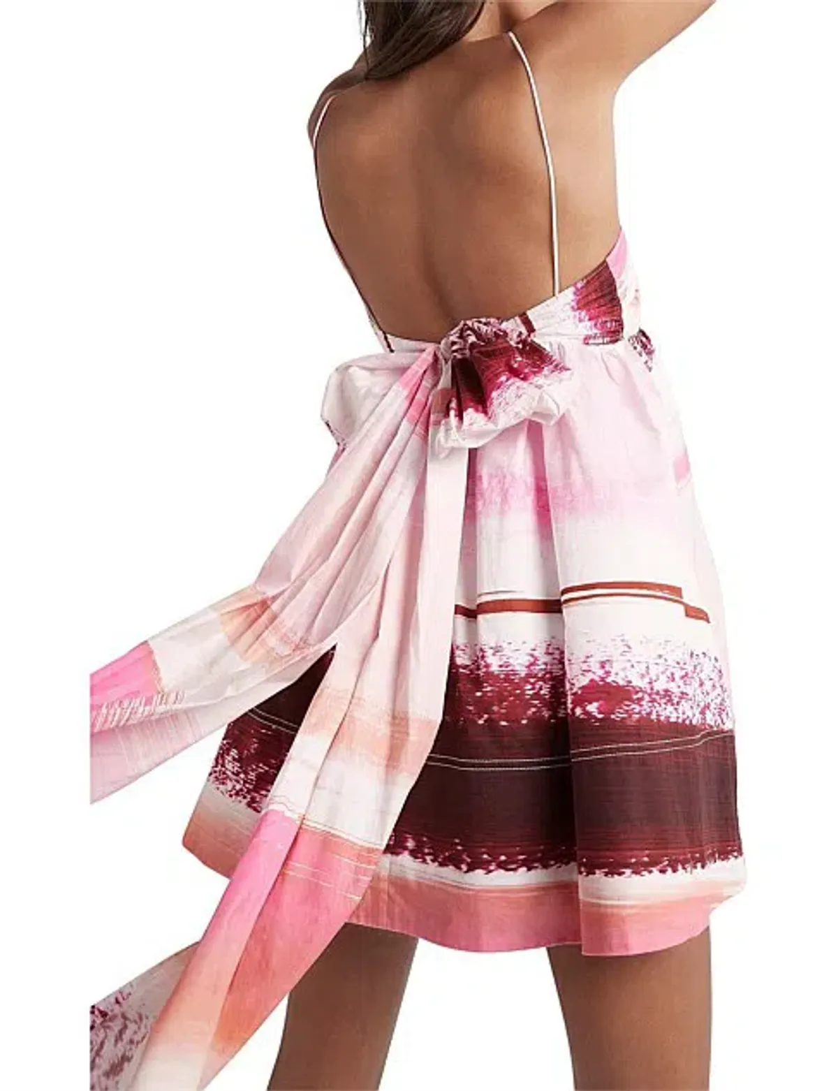 Aje Kasbah Sunset Stripe Ruched Bow Back Mini Dress Print Size 6 - Image 3