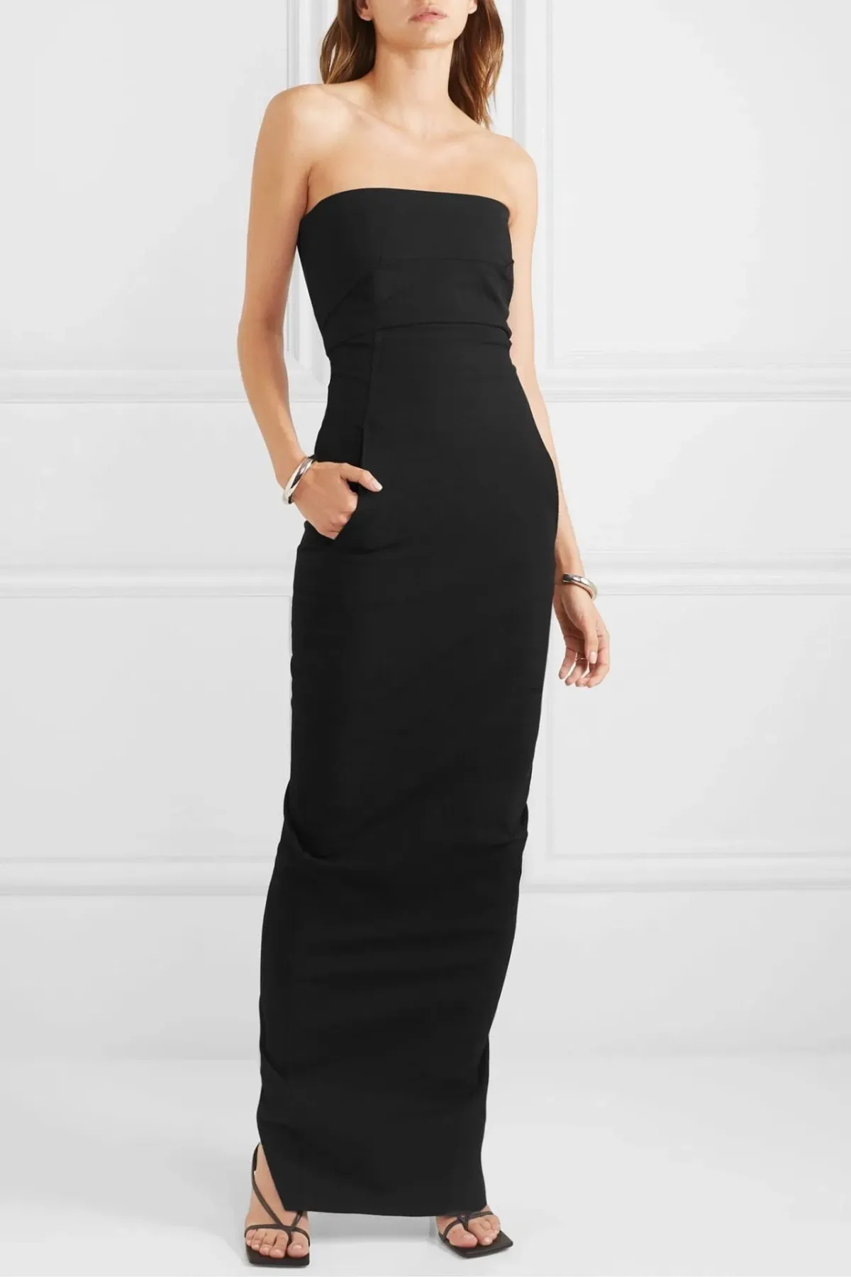 Rick Owens Strapless Cotton Blend Crepe Maxi Dress Black Size 10 - Image 1