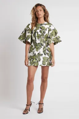 Aje Oasis Olive Leaf Cut Out Mini Dress Print Size 8 for rent on The Volte - image 1