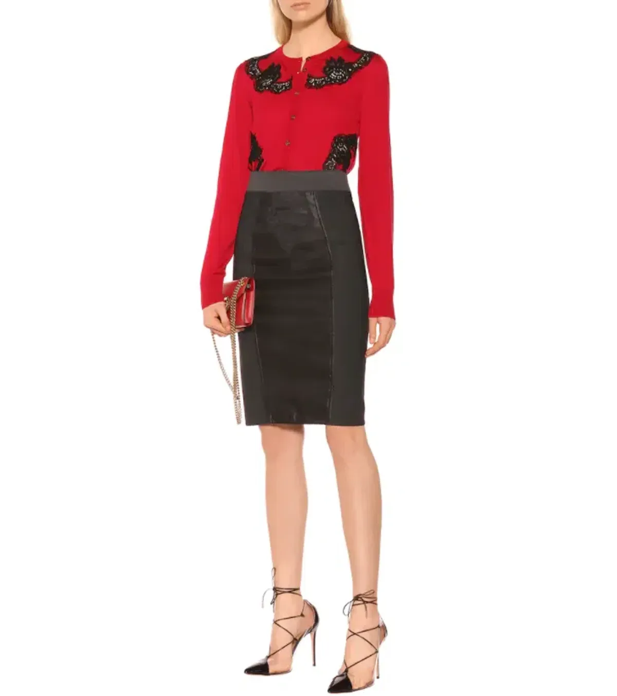 Dolce Gabbana Satin And Lace Pencil Skirt Black Size 6 - Image 1