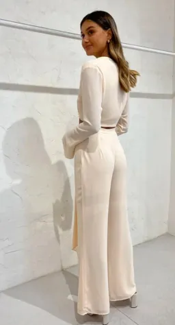 By Johnny Mimi Top and Wide Leg Pant Set Cream Size 10  for rent on The Volte - image 2