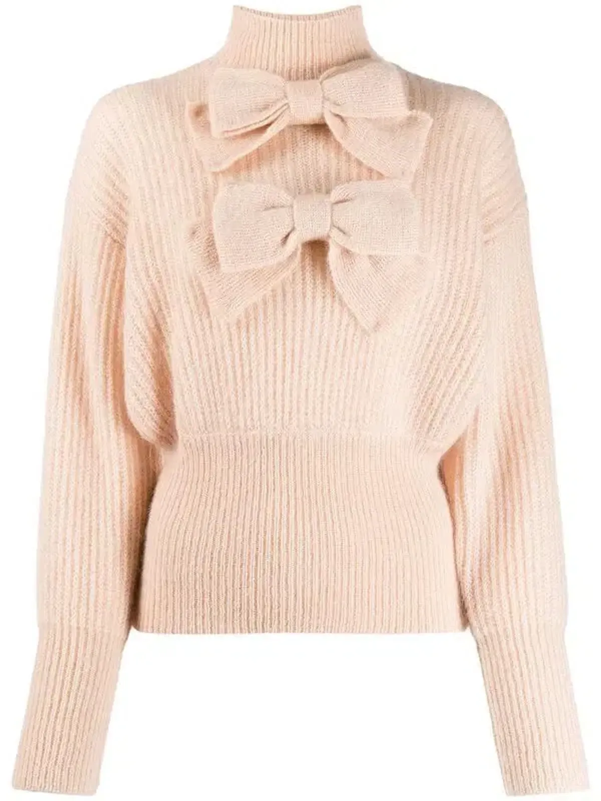Zimmermann Bow Embellished Ribbed Mohair Blend Turtleneck Sweater Blush Size 0 / AU 8 - Image 3