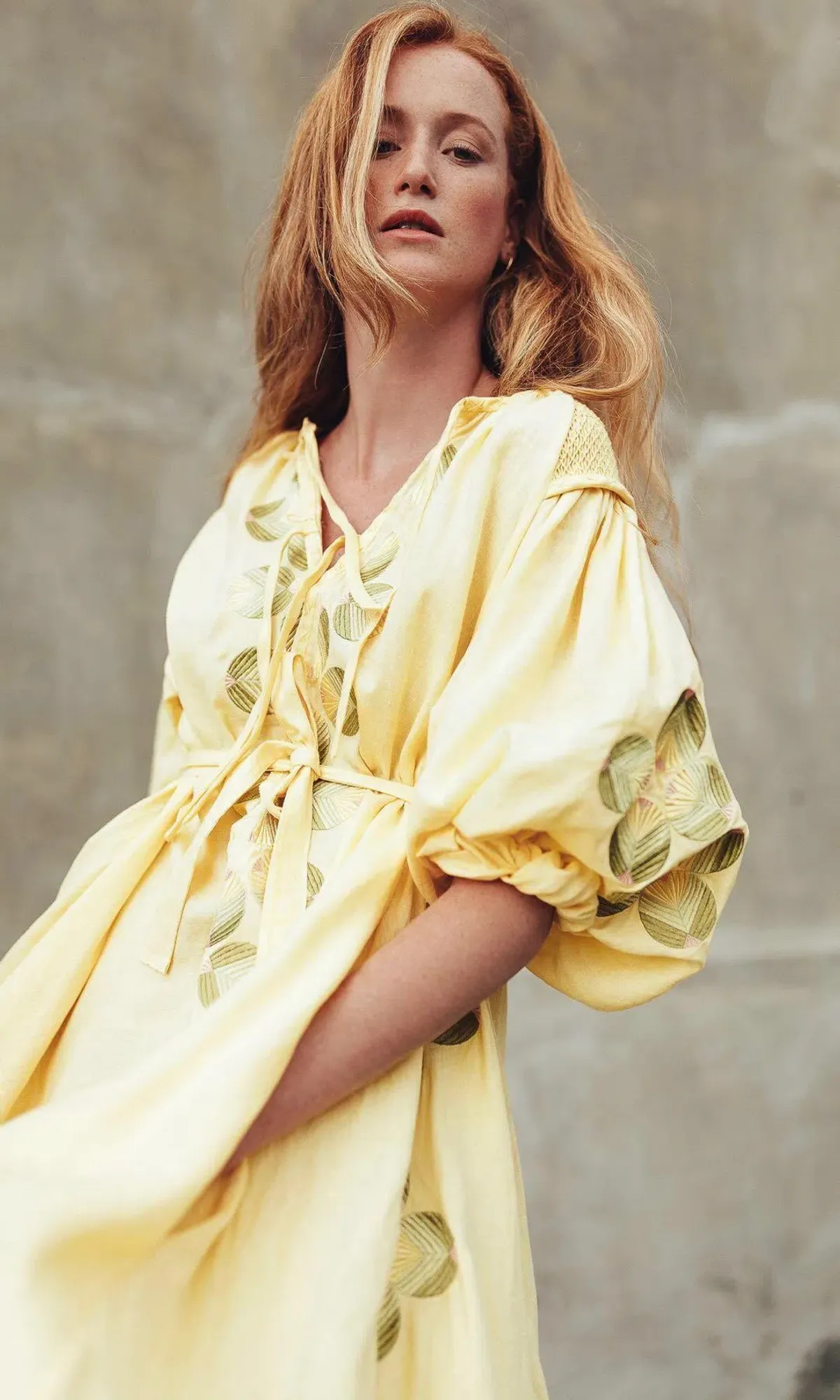 Innika Choo Sir Kulksware Yellow Linen Smock Midi Dress Print One Size - Image 2