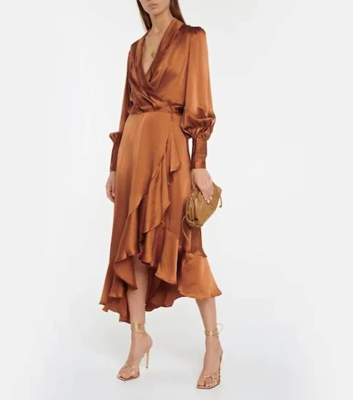 Zimmermann Silk Wrap Midi Dress Brown Size 12  - Image 1