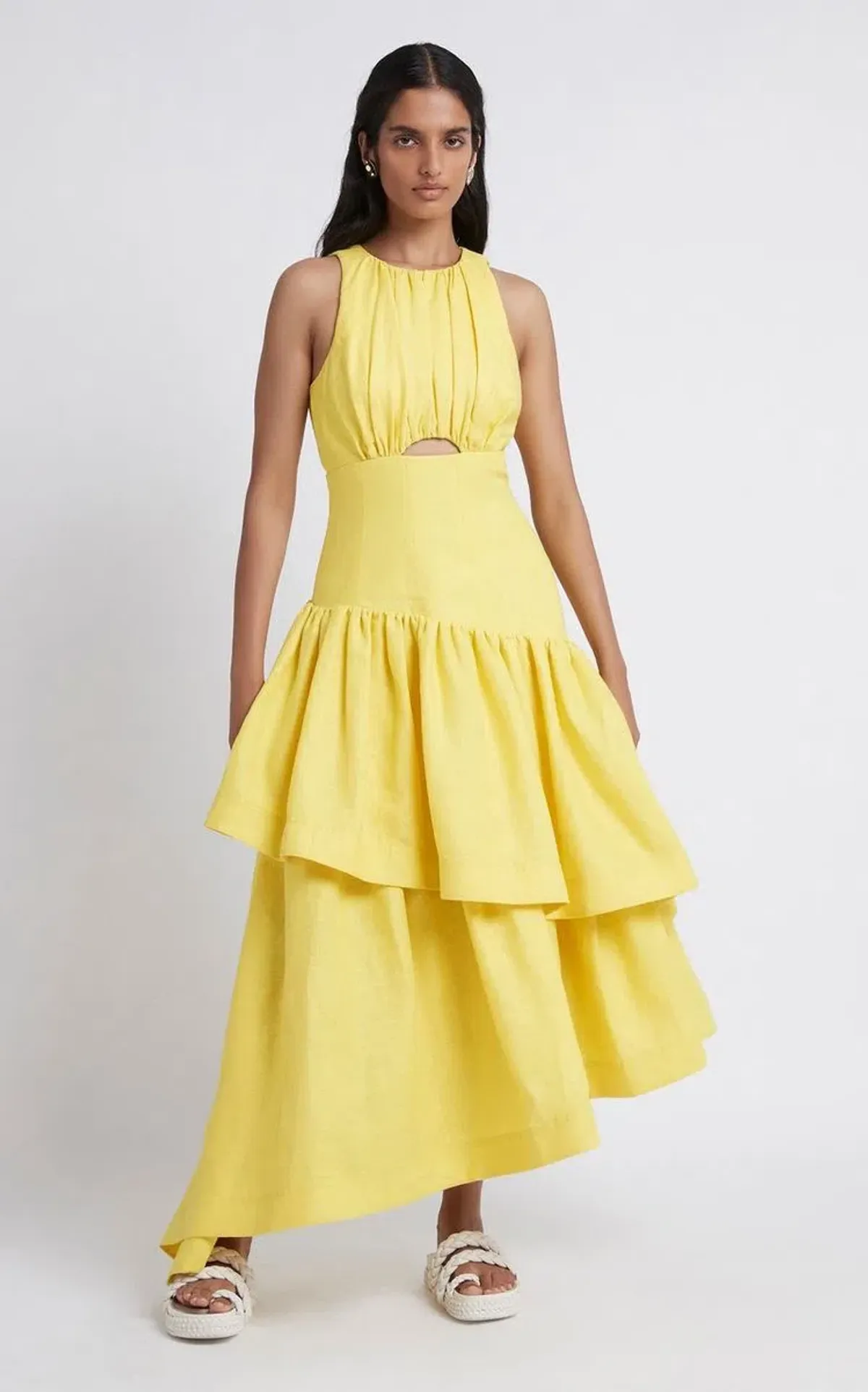 Aje Caliente Cutout Tiered Dress Daisy Yellow Size 12 - Image 2