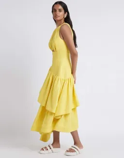 Aje Caliente Tiered Cut Out Midi Dress Yellow Size 14 for rent on The Volte - image 2