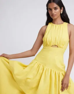 Aje Caliente Tiered Cut Out Midi Dress Yellow Size 14 for rent on The Volte - image 4
