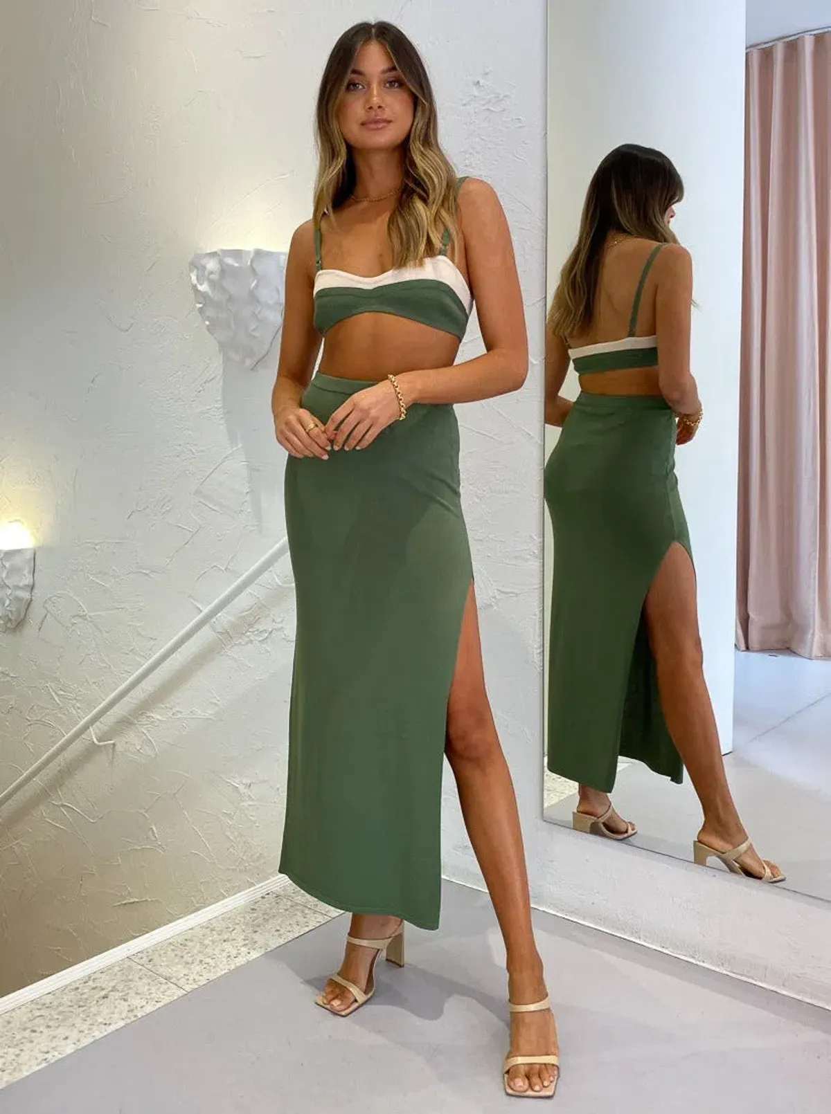 Bec & Bridge Miranda Knit Top and Skirt Set Green Size 8 - Image 3
